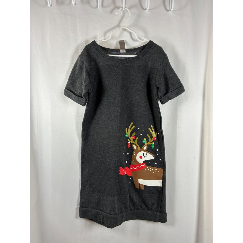 Instant‎ Message Kids Charcoal Grey Reindeer Glitter Sweatshirt Dress Youth SM